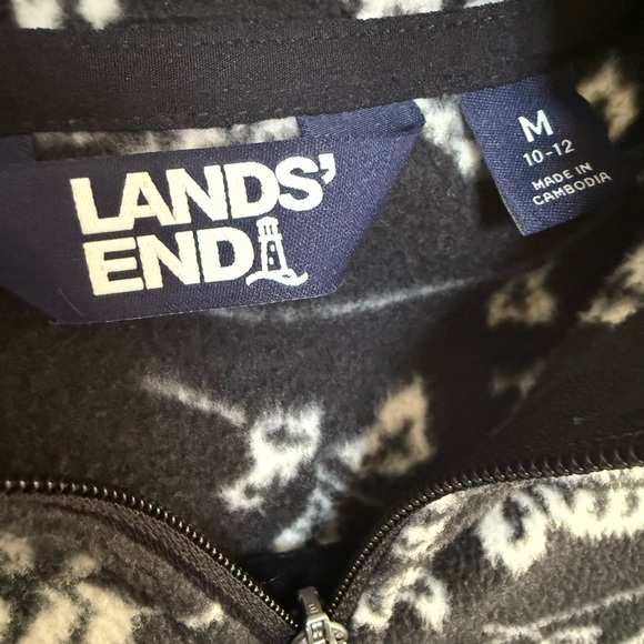 Lands' End Women's Floral Full Zip Fleece Jacket Size Medium Black White Layer - Picture 4 of 15